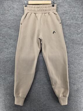 ALPHALETE Jogger Pants Womens S Beige French Terry Elastic Waist Pockets
